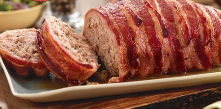 Meatloaf wrapped with bacon